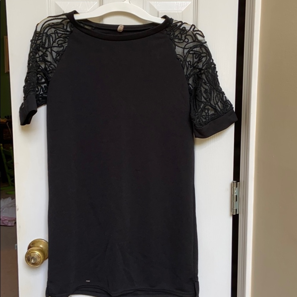 Black top with lace sleeves